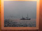 405> Gesigneerde zeefdruk van een Vissersboot, Antiek en Kunst, Verzenden