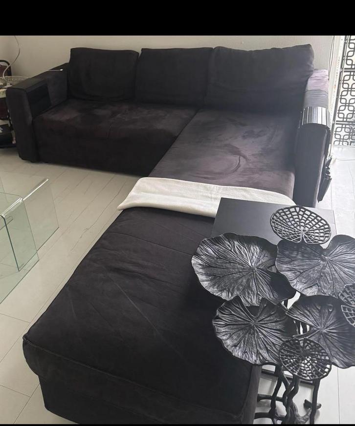 Zwarte Lounge Slaapbank in Zeer Goede Staat 2.20 lang, Huis en Inrichting, Banken | Bankstellen, Zo goed als nieuw, Hoekbank, Vierpersoons of meer