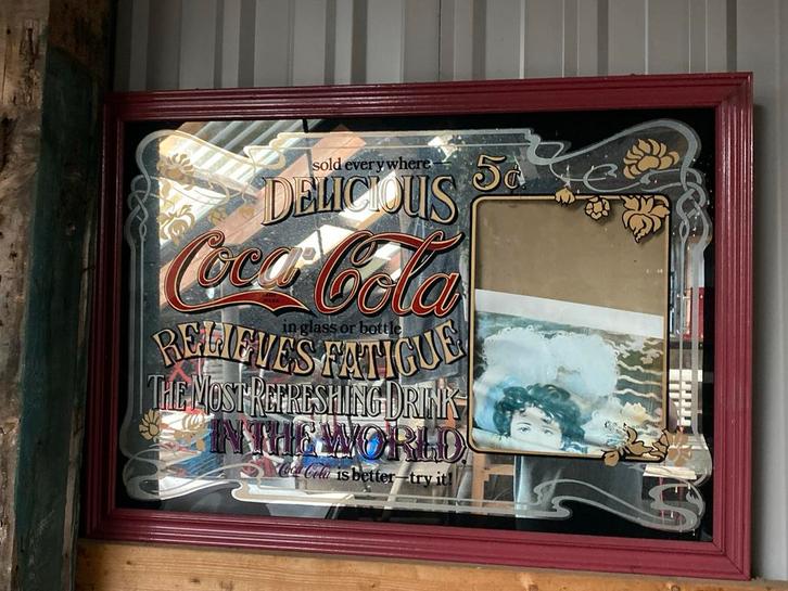 Oud Coca Cola Spiegelbord, Antiek en Kunst, Antiek | Spiegels, 50 tot 100 cm, Minder dan 100 cm, Rechthoekig, Ophalen
