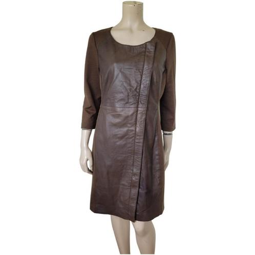 * Bruine Leren Jurk / Mantel - Mart Visser * Mt. 40 * ZGAN *, Kleding | Dames, Jurken, Zo goed als nieuw, Maat 38/40 (M), Bruin