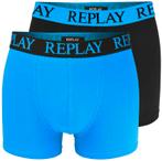 Partij 2-pack blauwe en zwarte Replay heren boxershorts, NHP International, Blauw, Sales@nhp-international.com, Lange voren 21A