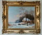 Klassiek/antiek Schilderij 'Jagers in Winterlandschap'-1841, Antiek en Kunst, Kunst | Schilderijen | Klassiek, Ophalen of Verzenden