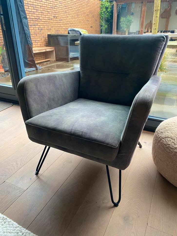 Fauteuil groen, Huis en Inrichting, Fauteuils, Gebruikt, Metaal, Stof, 50 tot 75 cm, 75 tot 100 cm, Ophalen