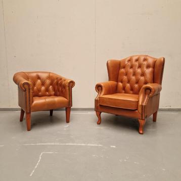 Originele Chesterfield King + Club fauteuil set - golden oak beschikbaar voor biedingen