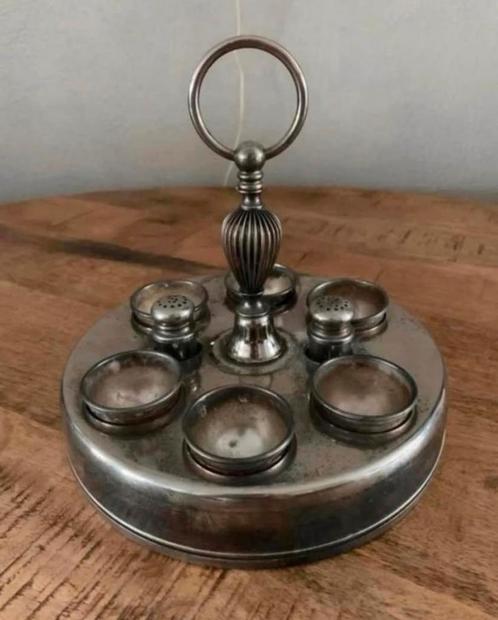 Vintage verzilverd plateau met eierdopjes/peper & zoutstel, Antiek en Kunst, Antiek | Goud en Zilver, Ophalen of Verzenden