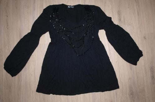 Zwart Shirt met Kettingen (L), Kleding | Dames, T-shirts, Gedragen, Maat 42/44 (L), Zwart, Lange mouw, Ophalen of Verzenden