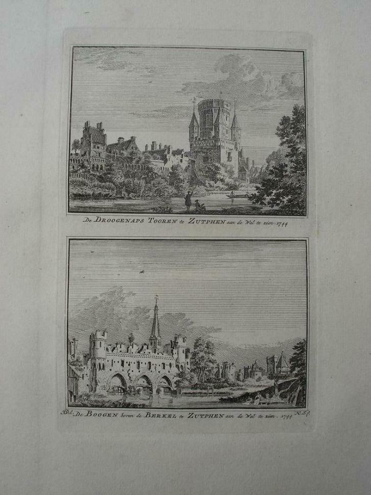 A 47-48 / Zutphen de Droogenaps Toren Kopergravure 1745, Antiek en Kunst, Kunst | Etsen en Gravures, Ophalen of Verzenden