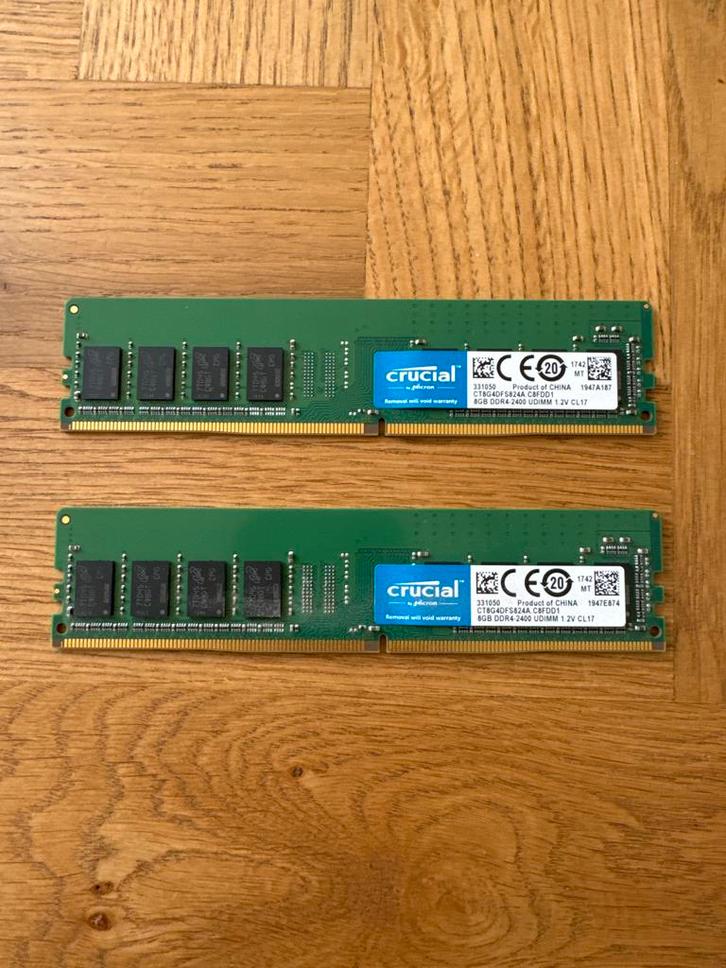 16GB Crucial DDR4 RAM - 2x8GB 2400MHz, Computers en Software, RAM geheugen, Gebruikt, Desktop, 16 GB, DDR4, Ophalen of Verzenden