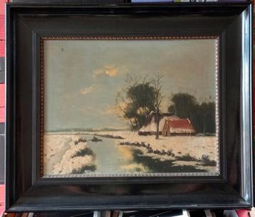 Landschap olieverf op paneel stijl Haagse School  beschikbaar voor biedingen