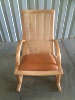 Design Fauteuil Licht Grenen & Struisvogel Leder, Huis en Inrichting, Ophalen, Gebruikt, 75 tot 100 cm, 50 tot 75 cm