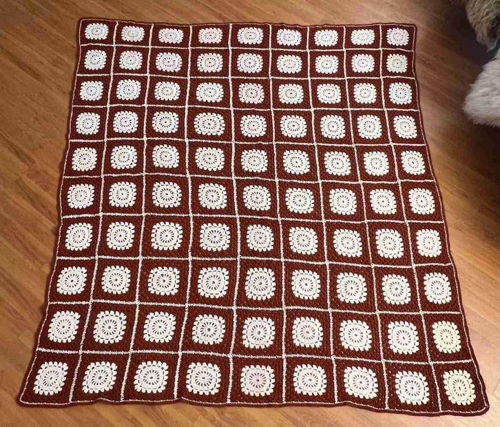 Gehaakte granny deken 210/183, Huis en Inrichting, Woonaccessoires | Plaids en Woondekens, Gebruikt, Ophalen of Verzenden