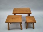 Vintage set bijzettafeltjes eiken hout brutalist tafeltjes, Ophalen, Gebruikt, ., .