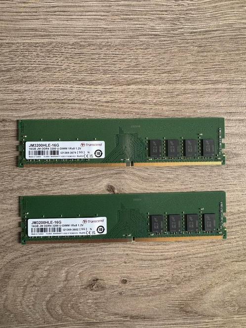 2x Transcend RAM 16GB DDR4 3200Mhz (32GB totaal), Computers en Software, RAM geheugen, Zo goed als nieuw, Desktop, 16 GB, DDR4