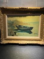Bootje aan de waterkant,impressionistisch schilderij, Antiek en Kunst, Kunst | Schilderijen | Klassiek, Ophalen of Verzenden