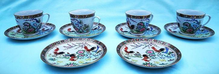4 Set Antieke Chinese Porseleinen Thee kop Schotel Rooster, Huis en Inrichting, Keuken | Servies, Zo goed als nieuw, Kop(pen) en/of Schotel(s)