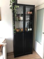 Kast met glazen/houten deuren, zwart eikenpatroon, Ophalen, Met deur(en), Glas, 50 tot 100 cm