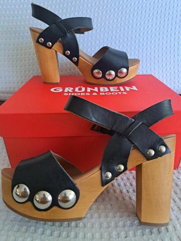 Nwe Grünbein platform cloggs, 70s look, zwart mt39 hout/leer beschikbaar voor biedingen