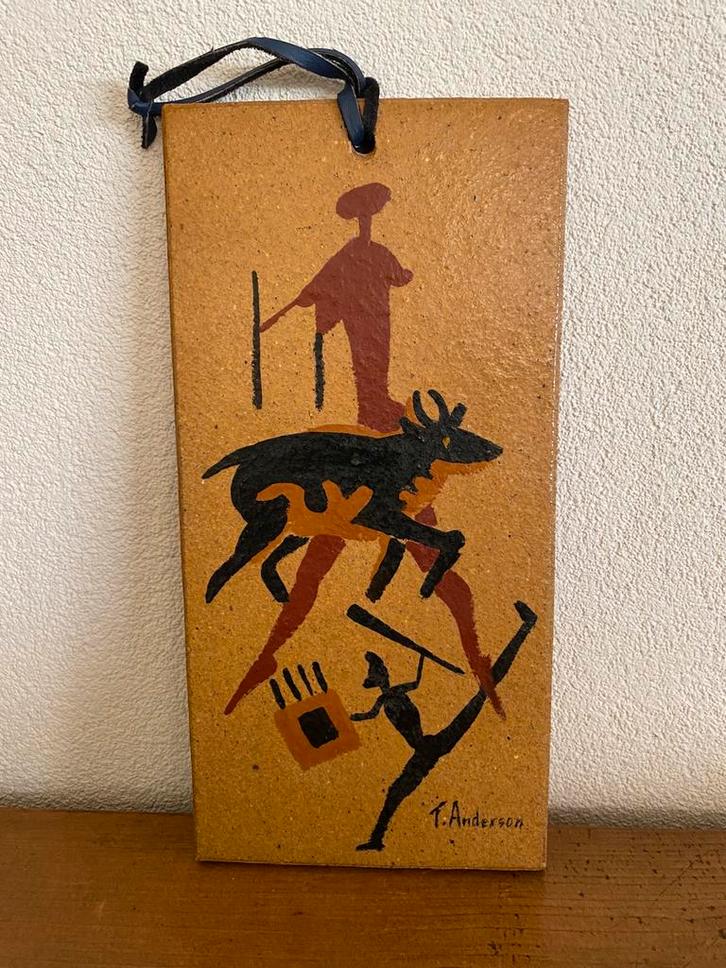 Primitieve kunst op tegel - T Anderson, Antiek en Kunst, Kunst | Niet-Westerse kunst, Ophalen of Verzenden