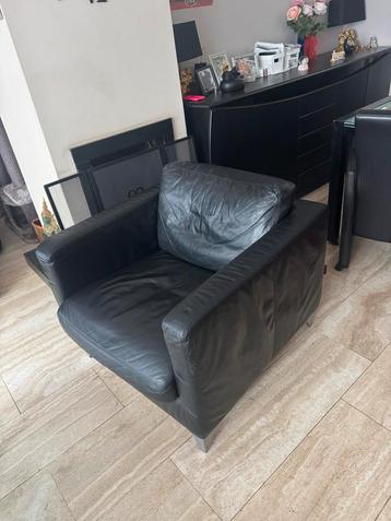 Leren fauteuil 90x90 - Gebruikt beschikbaar voor biedingen