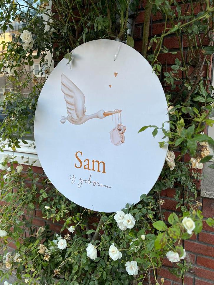 Geboortebord - Sam is geboren, Kinderen en Baby's, Kraamcadeaus en Geboorteborden, Nieuw, Geboortebord, Ophalen of Verzenden