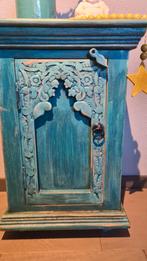 Oosters kastje nachtkastj biza India turquoise houtsnijwerk, Huis en Inrichting, Kasten | Overige, Ophalen of Verzenden, Zo goed als nieuw