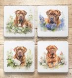 Bordeaux Dog Aquarel onderzetters met houder, Nieuw, Glas of Kopje, Verzenden