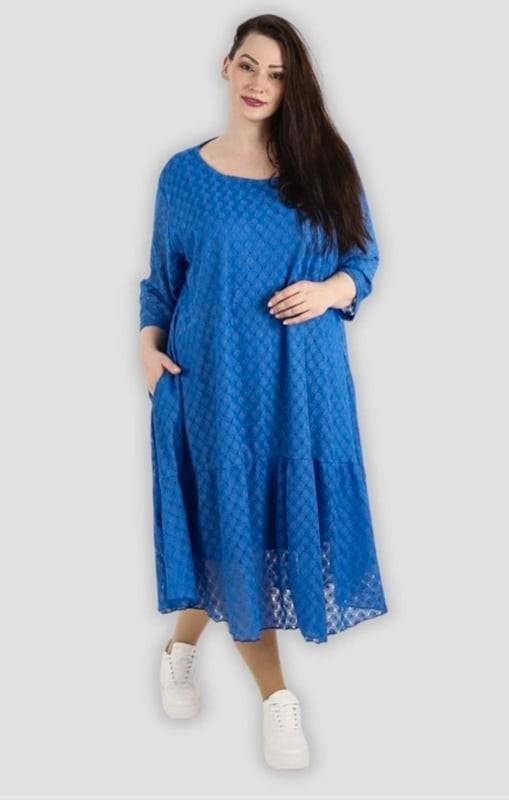 Kobalt A-lijn jurk van AKH One size t/m Maat 54/56, Kleding | Dames, Grote Maten, Nieuw, Jurk, Blauw, Ophalen of Verzenden