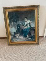 Schilderij op doek Boerin in stal, Antiek en Kunst, Ophalen