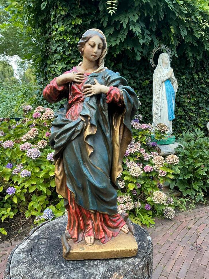 Antiek Mariabeeld ❤️ Maria Overwint de Slang, Antiek en Kunst, Antiek | Religie, Ophalen of Verzenden