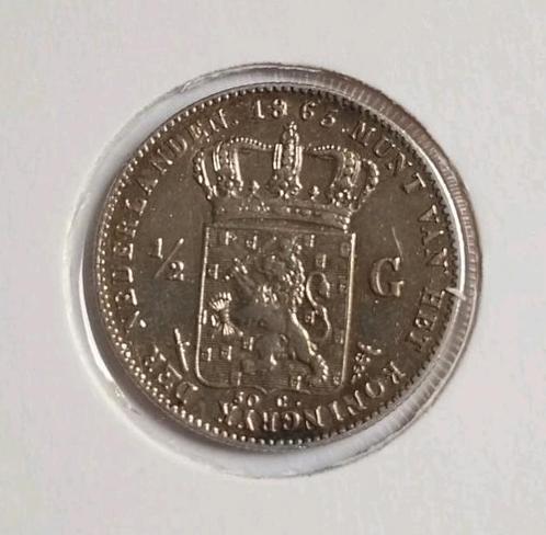 Zeer Fraaie Zilveren Halve (of 1/2) Gulden 1863 - Willem III, Postzegels en Munten, Munten | Nederland, Losse munt, ½ gulden, Koning Willem III
