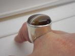 zilveren Engelse ring met streep agaat maat 17 nr.1463, Sieraden, Tassen en Uiterlijk, Antieke sieraden, Verzenden, Zilver, Ring