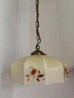 Art Deco hanglamp van glas met bloemendecor., Ophalen of Verzenden