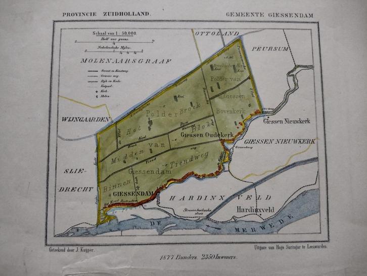 41 Giessendam Z.H.  Litho Kuyper 1867, Antiek en Kunst, Kunst | Litho's en Zeefdrukken, Ophalen of Verzenden