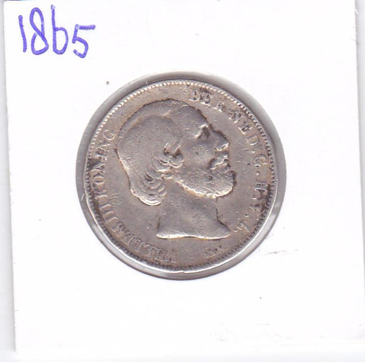 1 gulden 1865 Willem 3 voor 15 euro, Postzegels en Munten, Munten | Nederland, Losse munt, 1 gulden, Koning Willem III, Zilver