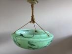 Art Deco glazen plafondlamp gemarmerd glas goen met zwart, Huis en Inrichting, Lampen | Plafondlampen, Ophalen of Verzenden, Zo goed als nieuw