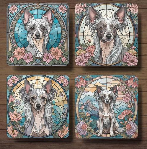 Chinese Naakthond Glas in Lood onderzetters met houder, Huis en Inrichting, Woonaccessoires | Onderzetters, Nieuw, Glas of Kopje