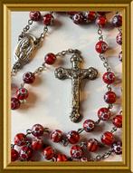 Mooie Italiaanse rozenkrans met rode glazen kralen, Ophalen of Verzenden