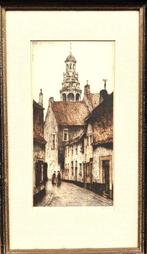 Mooi  Ingekleurde Ets   "Stadsgezicht"  van Han Jelinger, Antiek en Kunst, Kunst | Etsen en Gravures, Ophalen of Verzenden