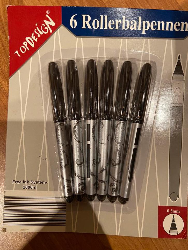6 Topdesign roller balpennen balpoint nieuw, Diversen, Schrijfwaren, Zo goed als nieuw, Ophalen of Verzenden