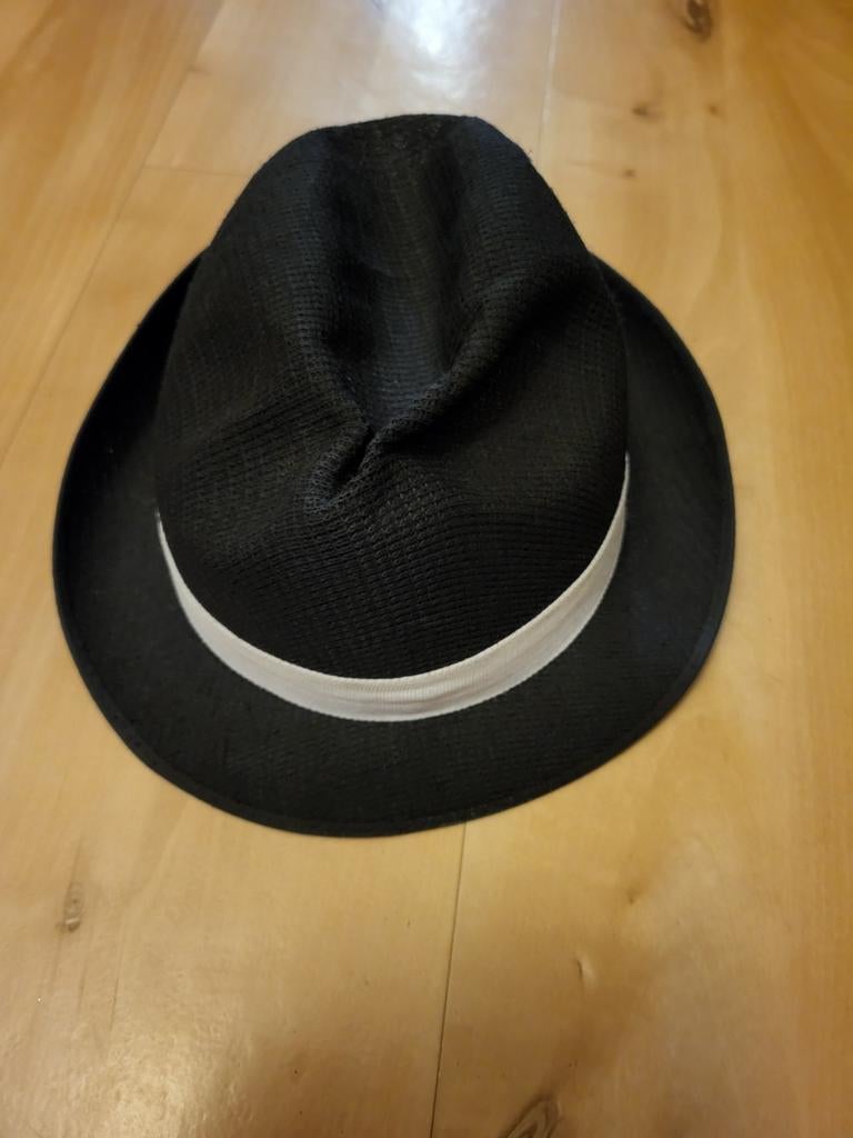 Zwart hoedje met witte band, Carnaval, Maat 42/44 (L), Ophalen of Verzenden, Zo goed als nieuw
