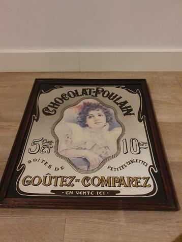Prachtige antieke Franse spiegel chocolat Poulain Goûtez