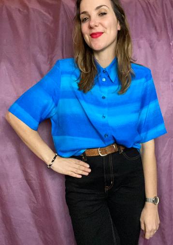 Vintage blouse / shirt - blauw - print - 42/XL beschikbaar voor biedingen