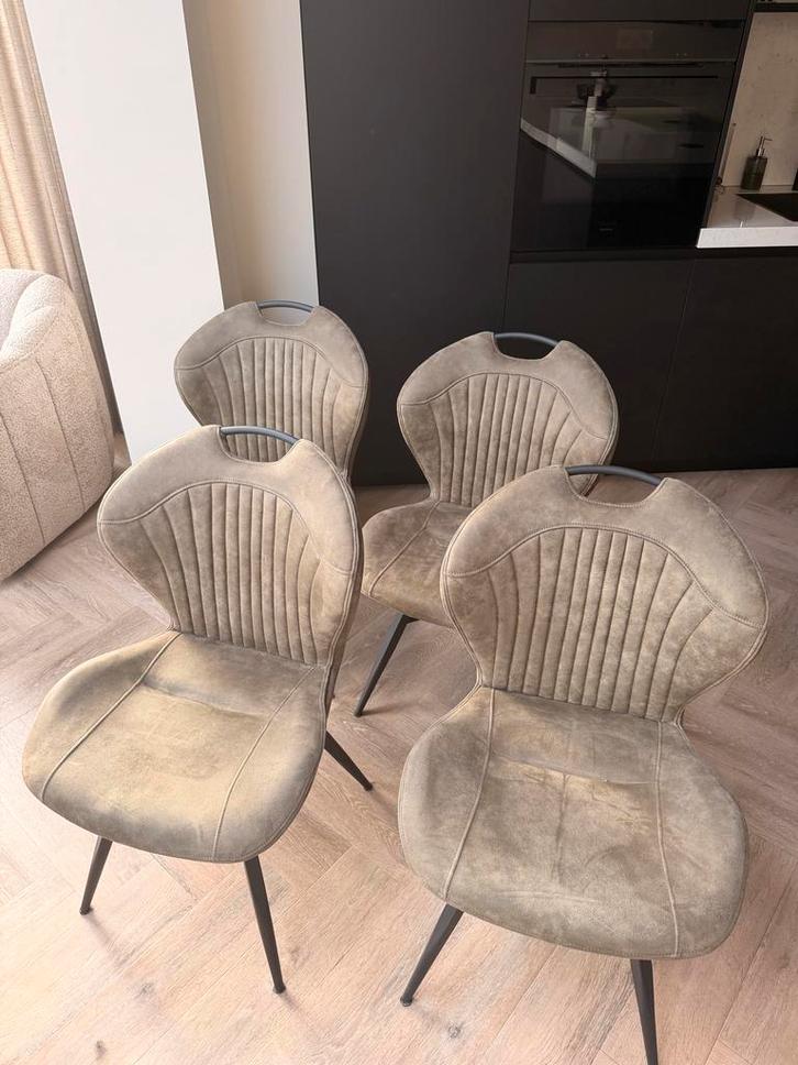 4 x suede eetkamerstoelen donker groen - Pronto, Huis en Inrichting, Stoelen, Gebruikt, Vier, Leer, Overige kleuren, Ophalen