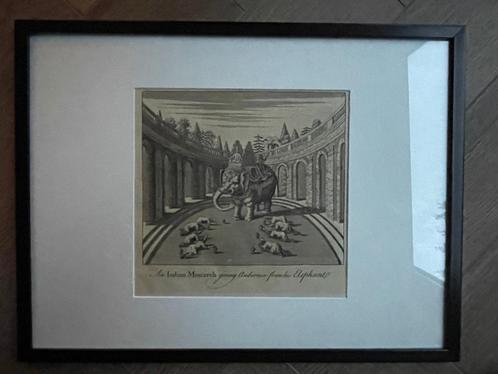 UNIEK !! - 1764 De koning op een Olifant S U P E R - B, Antiek en Kunst, Kunst | Etsen en Gravures, Ophalen of Verzenden