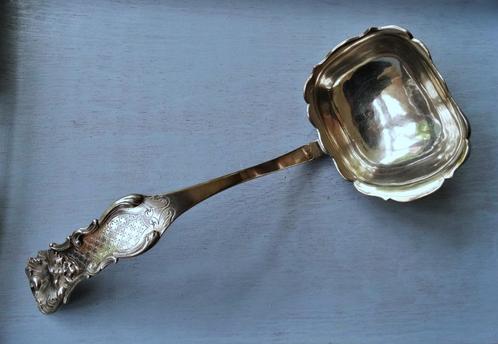 Grote antiek zilveren pollepel, Grebe, soeplepel, 19de eeuw, Antiek en Kunst, Antiek | Goud en Zilver, Zilver, Verzenden