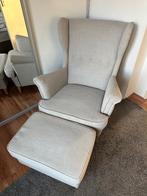 Strandmon Fauteuil IKEA stoel + voetenbank - Beige, Huis en Inrichting, Ophalen, Gebruikt, 75 tot 100 cm, Feauteuil