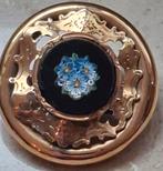 Micro mozaiek vergeet-mij-niet broche gezet in 14k, Ophalen of Verzenden, Goud, Broche