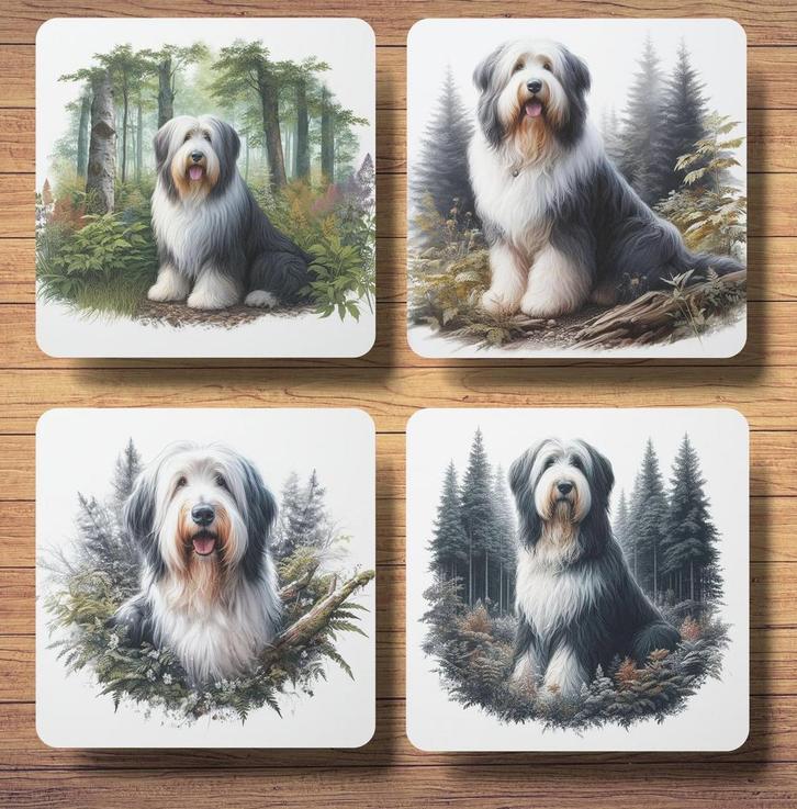 Bearded Collie Bos onderzetters met houder, Huis en Inrichting, Woonaccessoires | Onderzetters, Nieuw, Glas of Kopje, Ophalen of Verzenden
