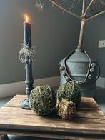 Decoratie set: Mosbollen & Houten Kandelaar, Ophalen of Verzenden, Zo goed als nieuw, Grijs, Kandelaar