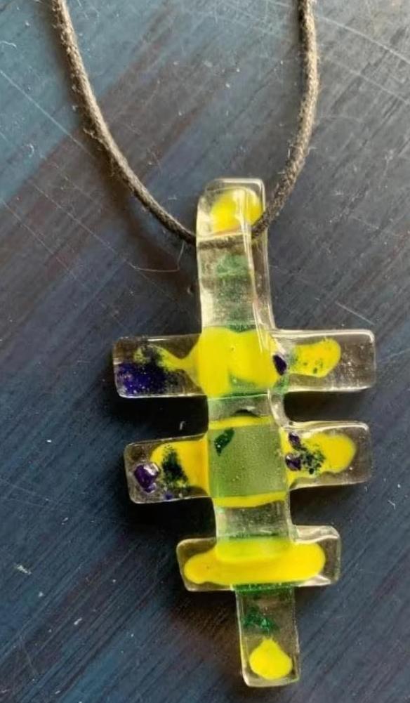 Ketting met handgemaakte gele glazen kettinghouder, Sieraden, Tassen en Uiterlijk, Kettingen, Zo goed als nieuw, Overige materialen